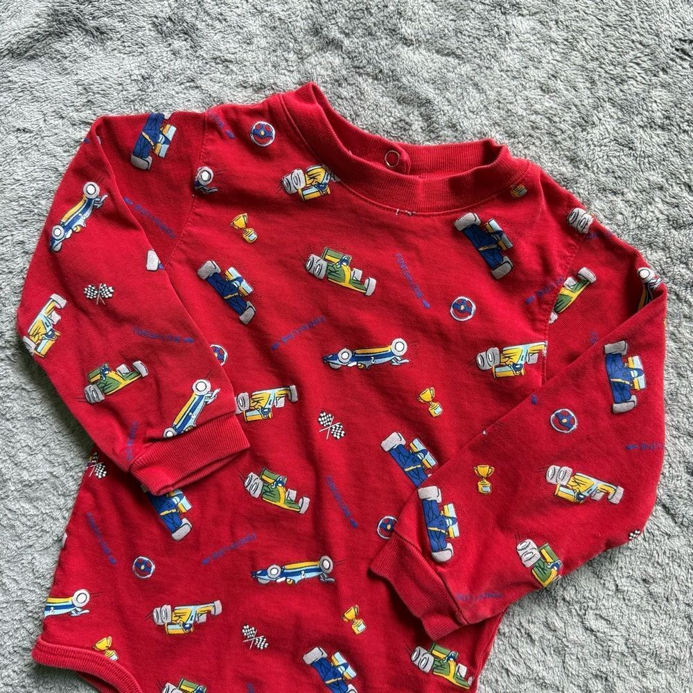 18 Months Vintage Okie Dokie Race Car Print Long Sleeve Onesie Bodysuit